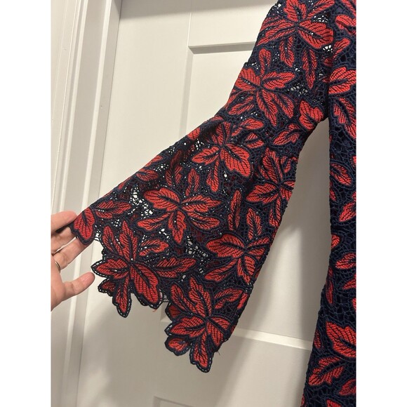 Navy/ Red Lace Overlay Minuet Short Bell Sleeve Dress Size Small Game Day Formal - Picture 5 of 7